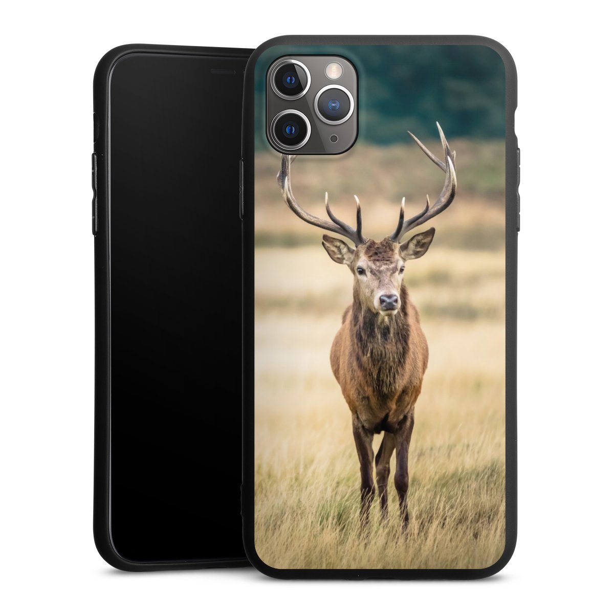 iPhone 11 Pro Max Handy Premium Silikon Hülle Handyhülle schwarz Case Deer Meadow Forrest Silikon Premium Case