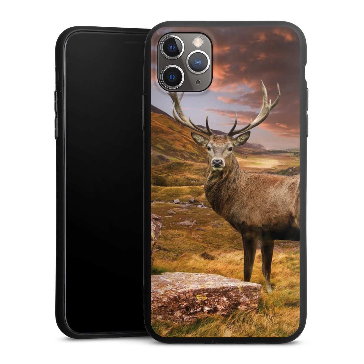 iPhone 11 Pro Max Handy Premium Silikon Hülle Handyhülle schwarz Case Meadow Mountain Deer Silikon Premium Case