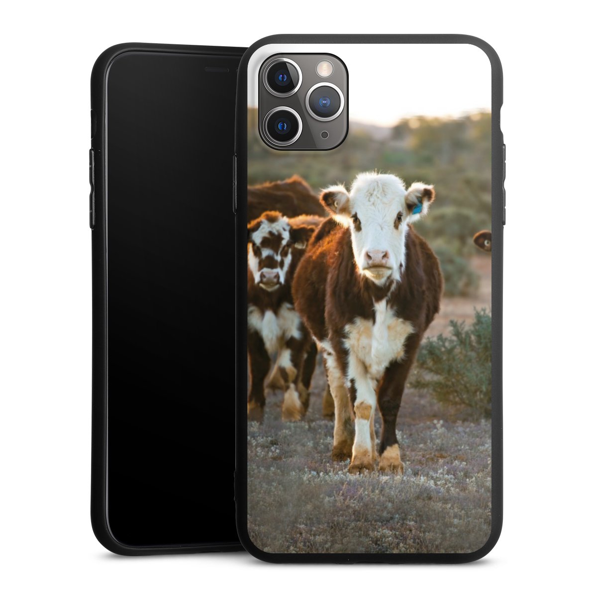 iPhone 11 Pro Max Handy Premium Silikon Hülle Handyhülle schwarz Case Cow Farmer Calf Silikon Premium Case