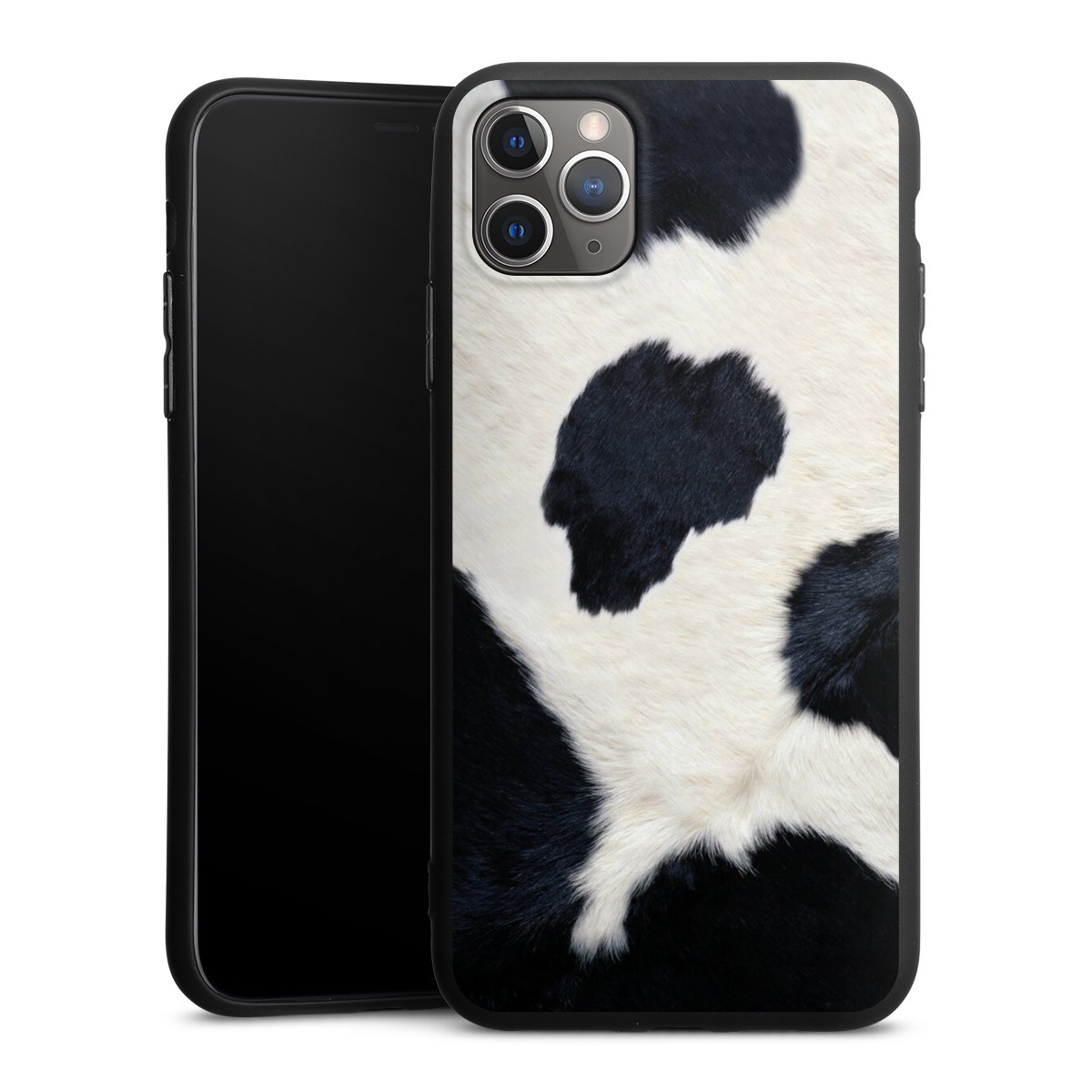 iPhone 11 Pro Max Handy Premium Silikon Hülle Handyhülle schwarz Case Animal Look Animal Print Cow Skin Silikon Premium Case