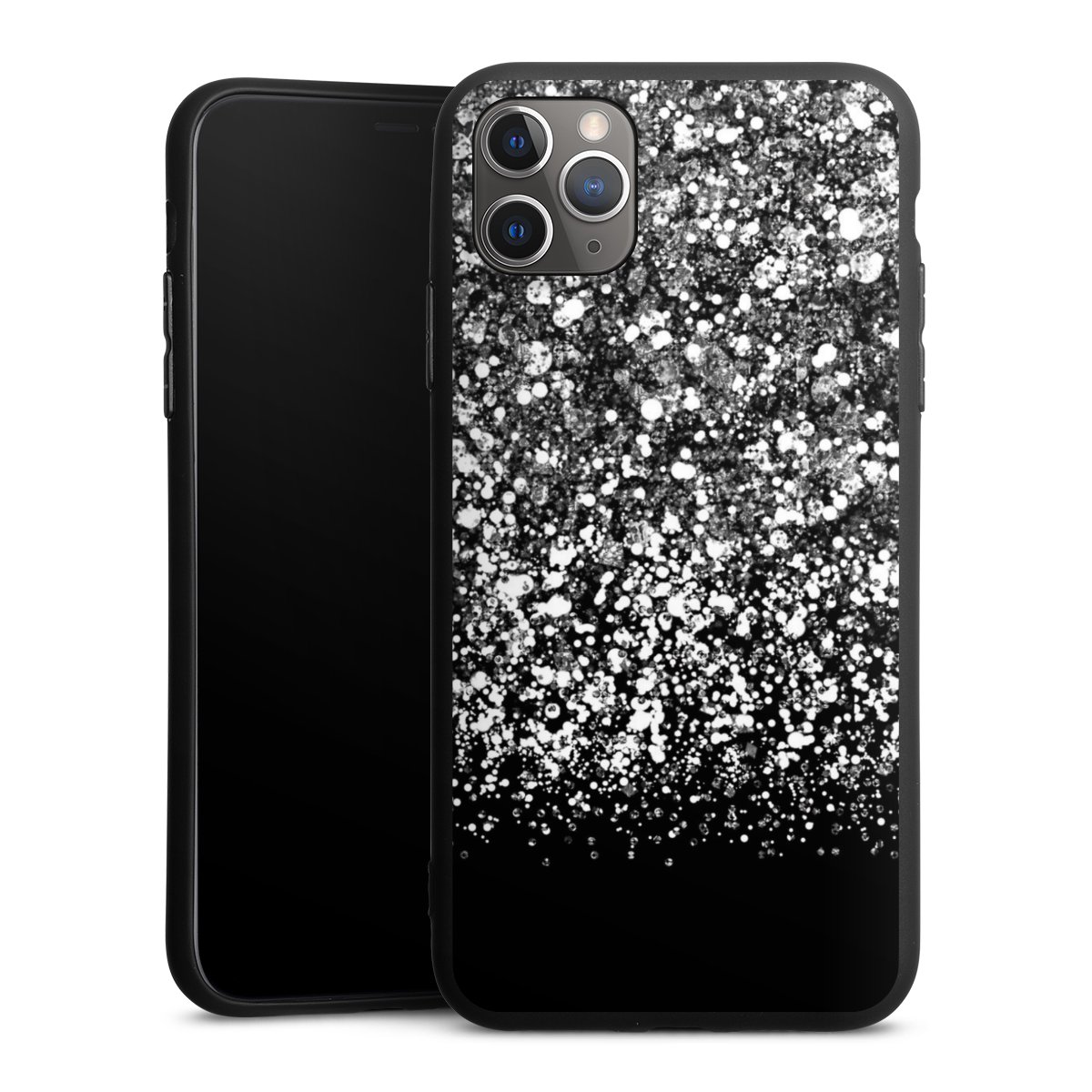 iPhone 11 Pro Max Handy Premium Silikon Hülle Handyhülle schwarz Case Glitzer Snowflake Muster Silikon Premium Case