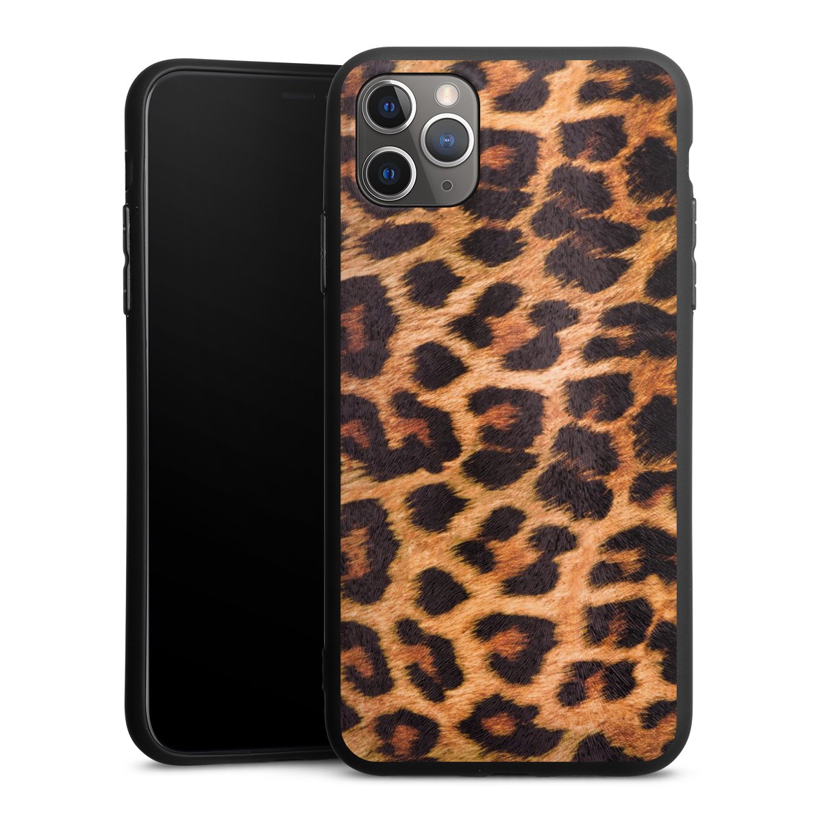 iPhone 11 Pro Max Handy Premium Silikon Hülle Handyhülle schwarz Case Animal Print Leopard Fur Silikon Premium Case