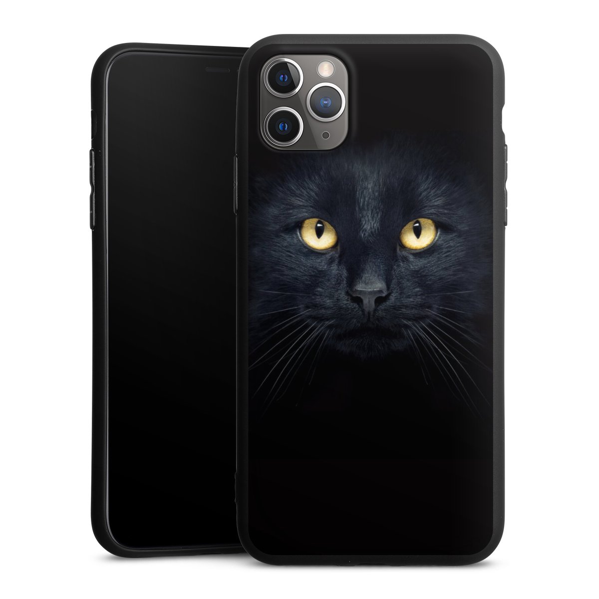 iPhone 11 Pro Max Handy Premium Silikon Hülle Handyhülle schwarz Case Eye Cat Black Silikon Premium Case