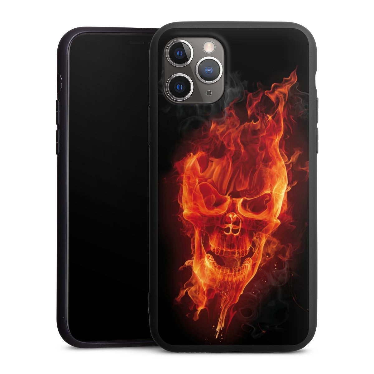 iPhone 11 Pro Handy Premium Silikon Hülle Handyhülle schwarz Case Totenkopf Skull Fire Silikon Premium Case