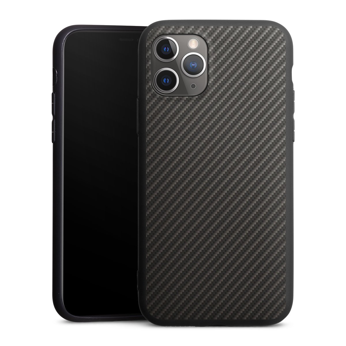 iPhone 11 Pro Handy Premium Silikon Hülle Handyhülle schwarz Case Metallic Look Carbon Muster Silikon Premium Case