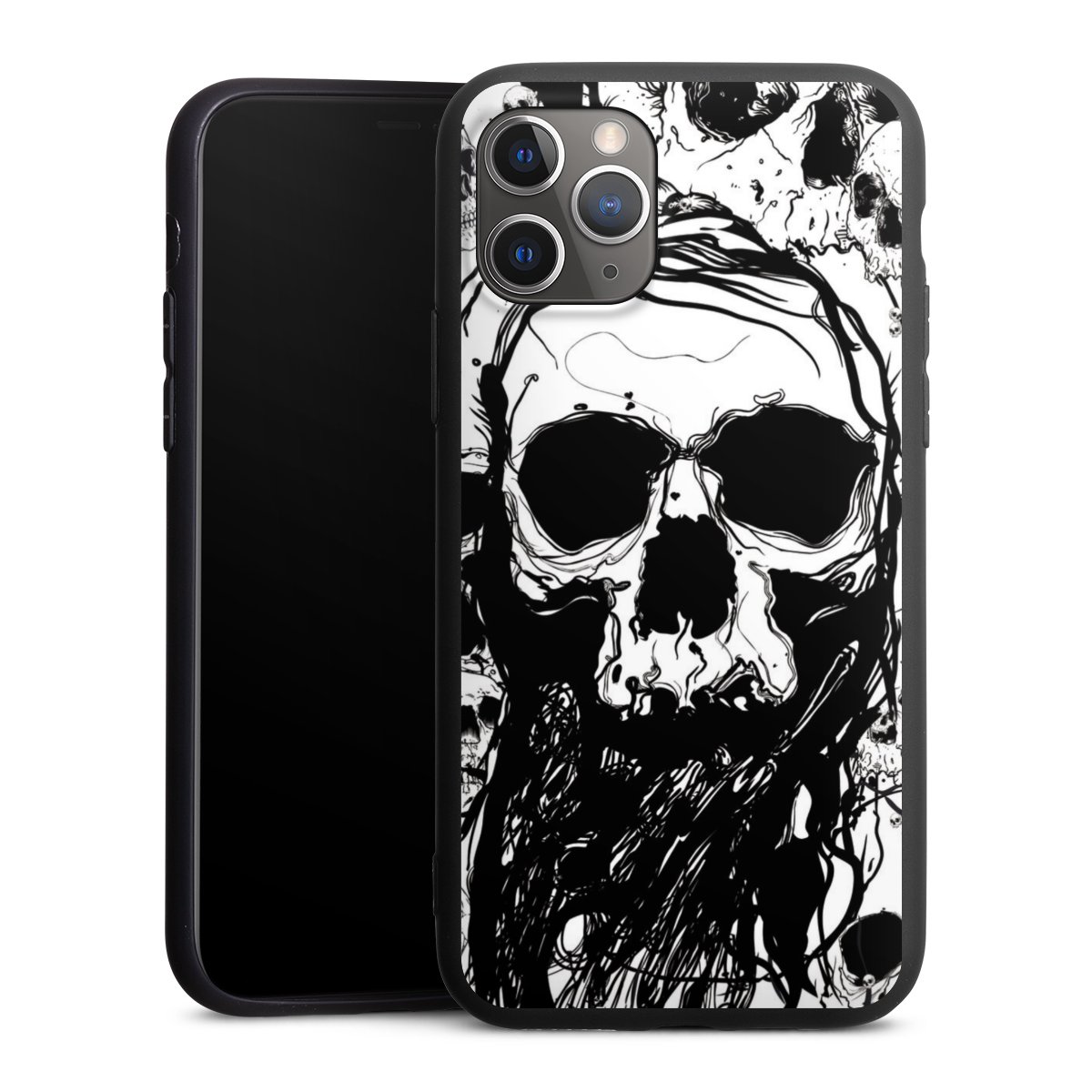 iPhone 11 Pro Handy Premium Silikon Hülle Handyhülle schwarz Case Totenkopf Halloween Silikon Premium Case