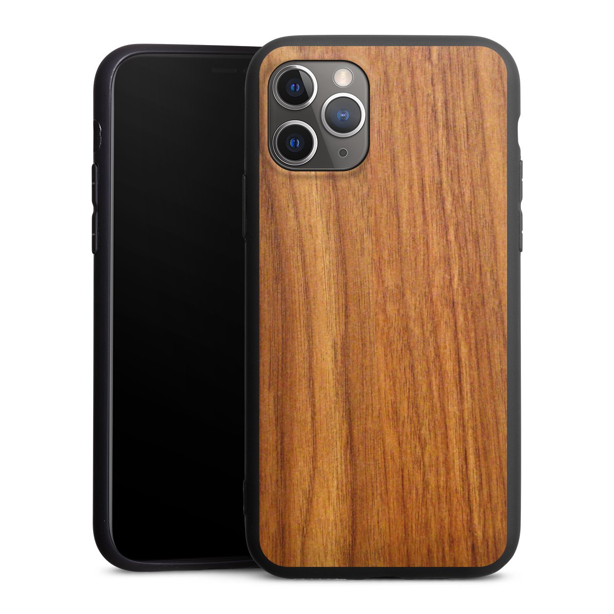 iPhone 11 Pro Handy Premium Silikon Hülle Handyhülle schwarz Case Wood Larch Wooden Look Silikon Premium Case