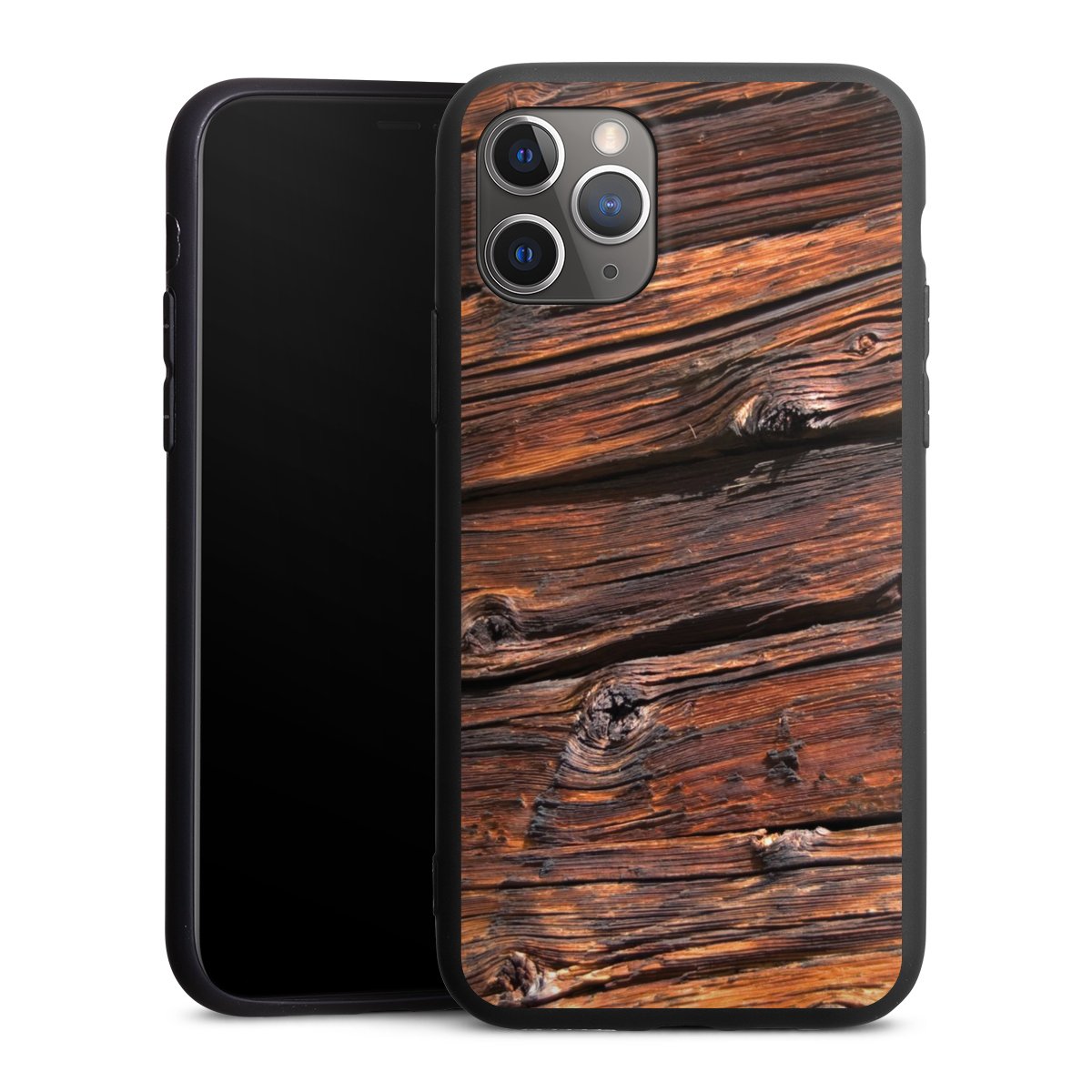 iPhone 11 Pro Handy Premium Silikon Hülle Handyhülle schwarz Case Beams Wooden Look Wood Silikon Premium Case