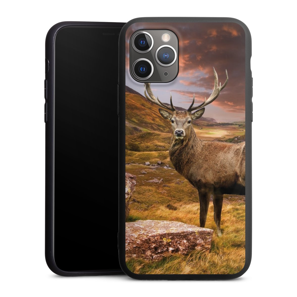 iPhone 11 Pro Handy Premium Silikon Hülle Handyhülle schwarz Case Meadow Mountain Deer Silikon Premium Case