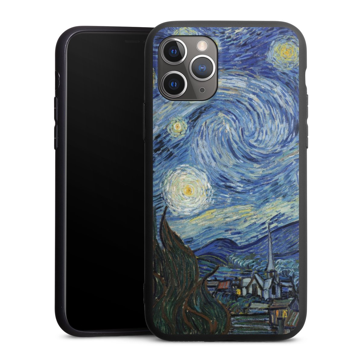 iPhone 11 Pro Handy Premium Silikon Hülle Handyhülle schwarz Case The Starry Night Kunst Vincent Van Gogh Silikon Premium Case