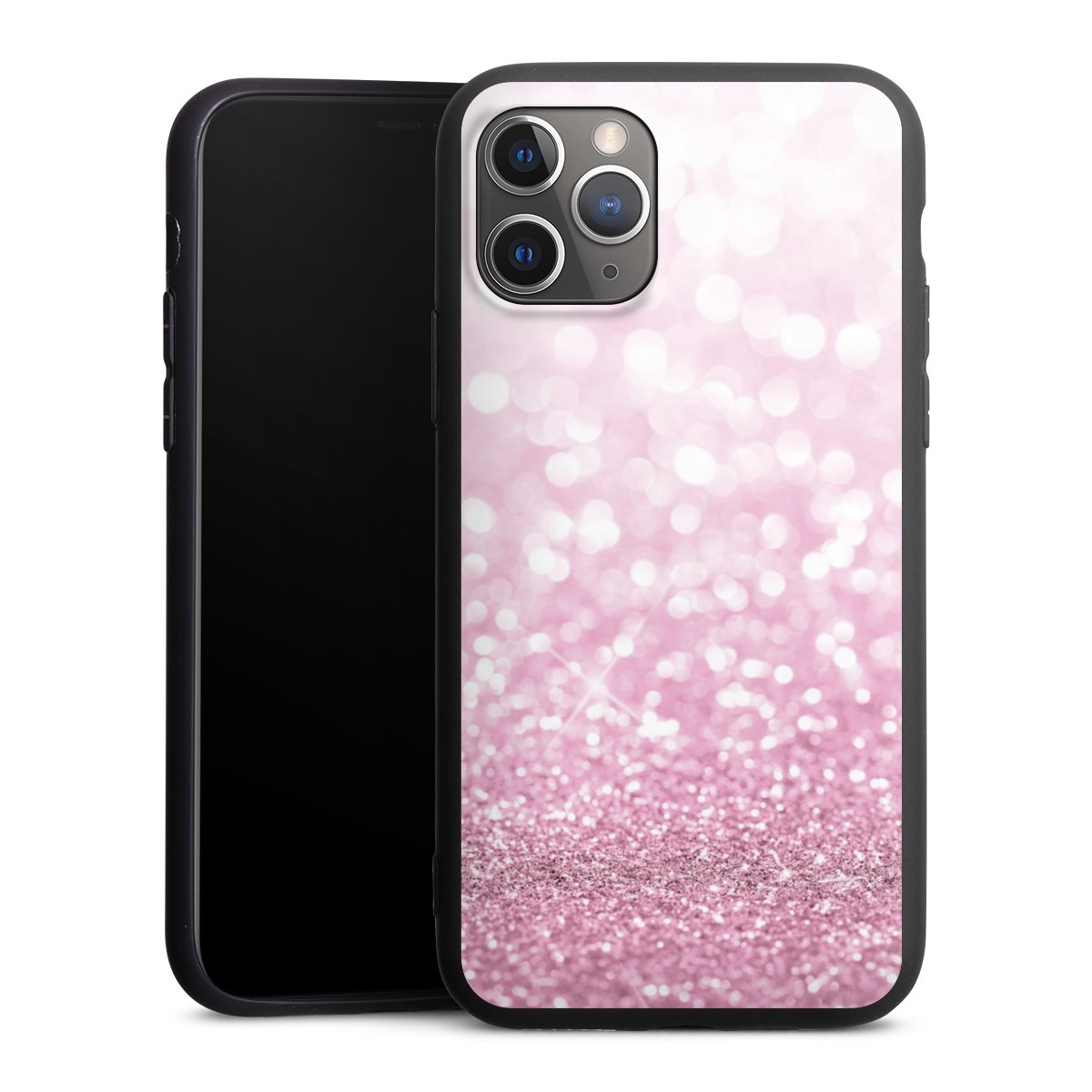 iPhone 11 Pro Handy Premium Silikon Hülle Handyhülle schwarz Case Glitzer Pink Shine Silikon Premium Case