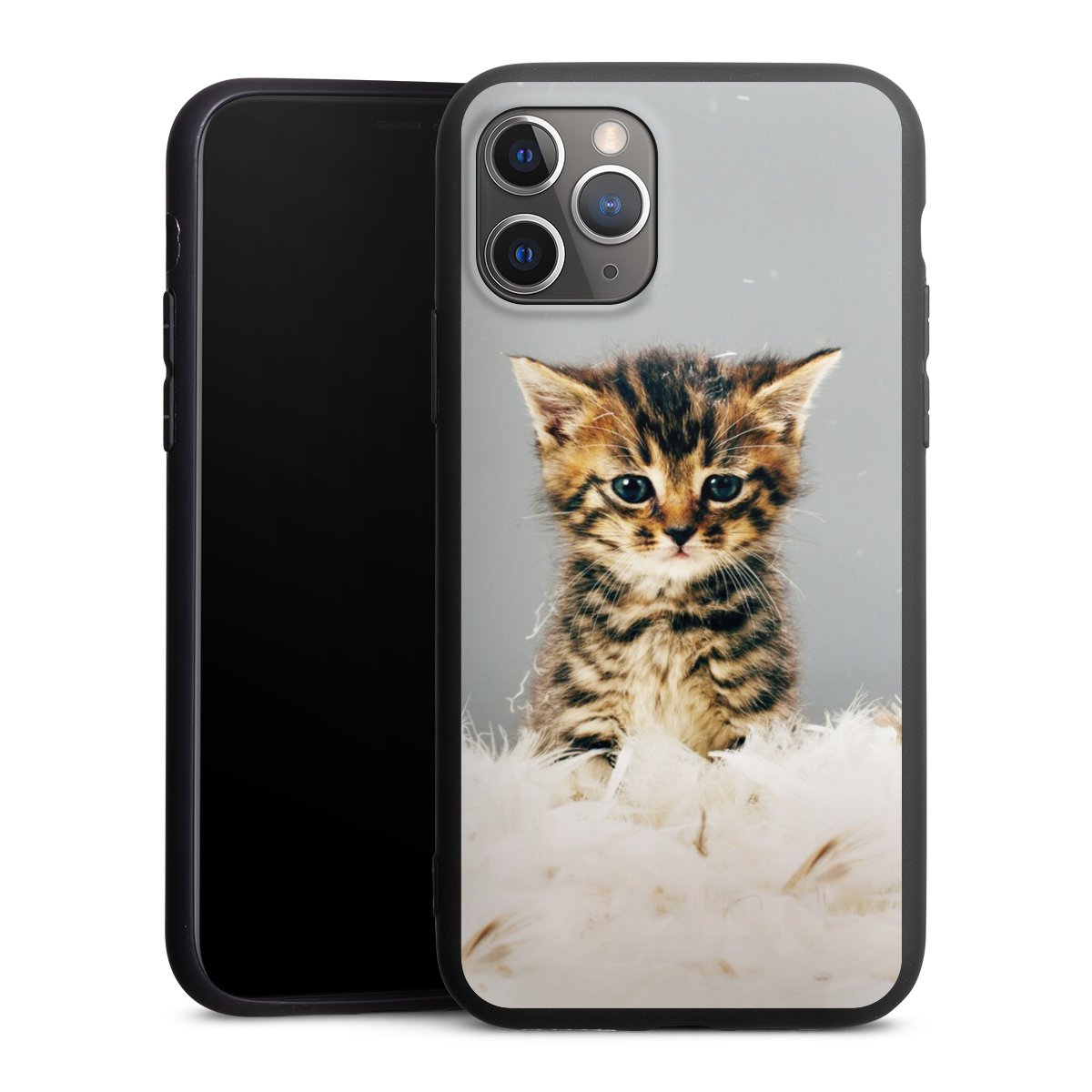 iPhone 11 Pro Handy Premium Silikon Hülle Handyhülle schwarz Case Cat Feather Pet Silikon Premium Case