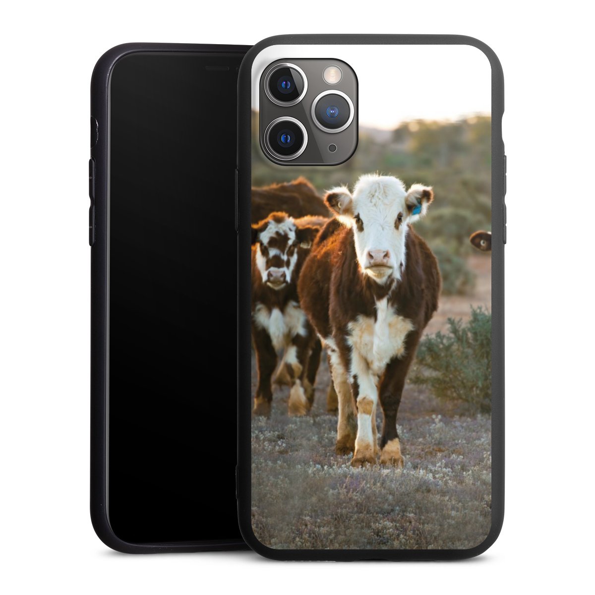 iPhone 11 Pro Handy Premium Silikon Hülle Handyhülle schwarz Case Cow Farmer Calf Silikon Premium Case