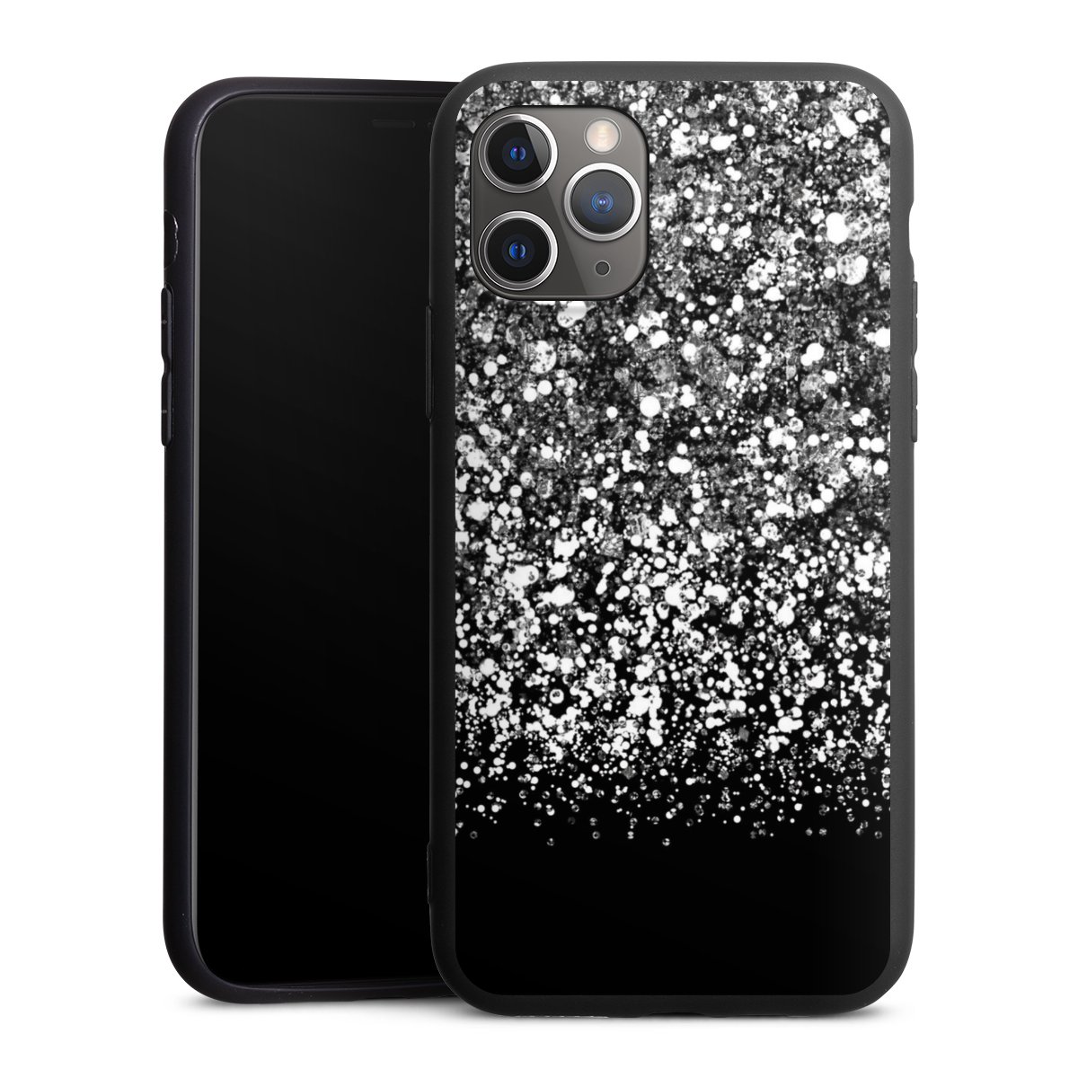 iPhone 11 Pro Handy Premium Silikon Hülle Handyhülle schwarz Case Glitzer Snowflake Muster Silikon Premium Case