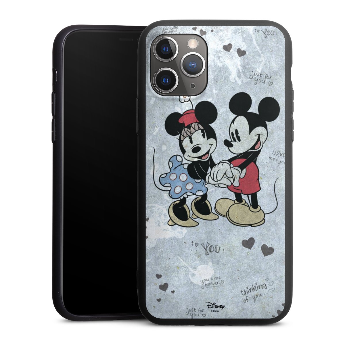 iPhone 11 Pro Handy Premium Silikon Hülle Handyhülle schwarz Case Mickey & Minnie Mouse Vintage Disney Silikon Premium Case