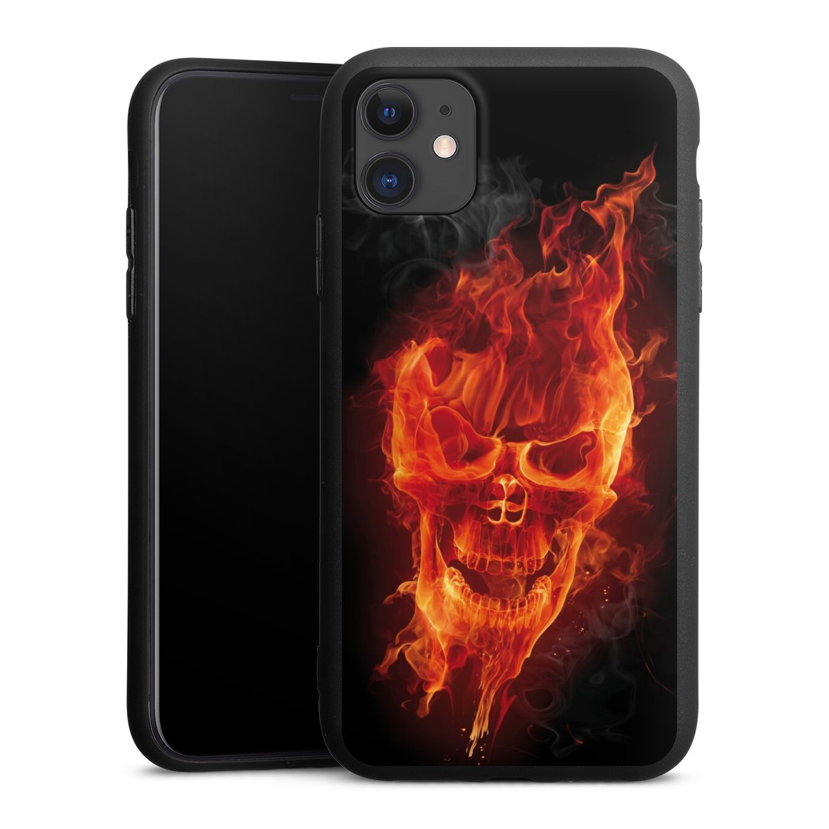 iPhone 11 Handy Premium Silikon Hülle Handyhülle schwarz Case Totenkopf Skull Fire Silikon Premium Case