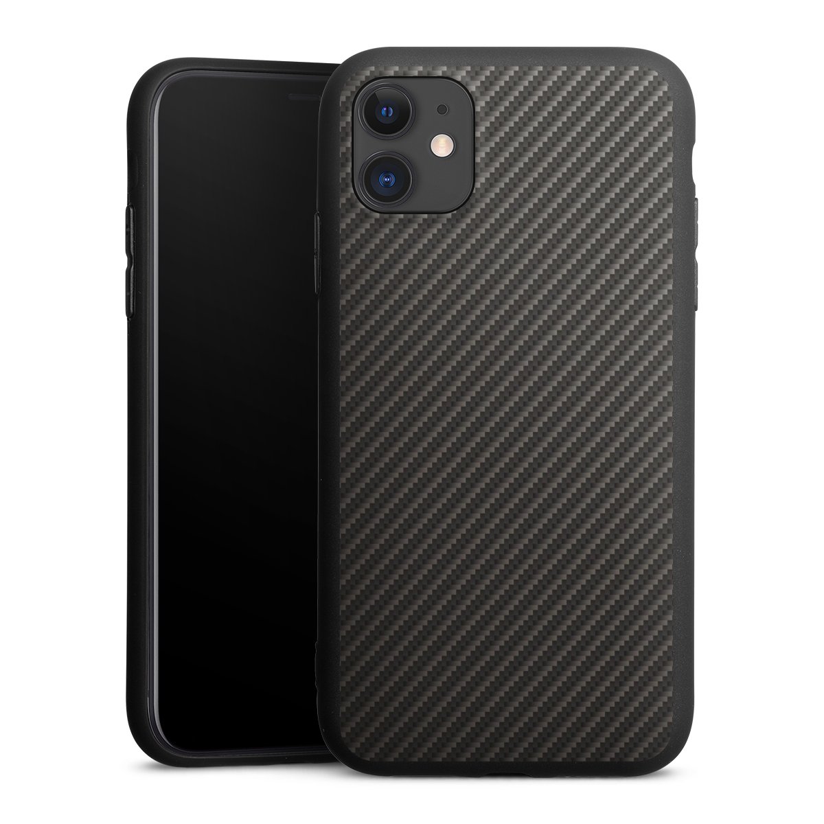 iPhone 11 Handy Premium Silikon Hülle Handyhülle schwarz Case Metallic Look Carbon Muster Silikon Premium Case