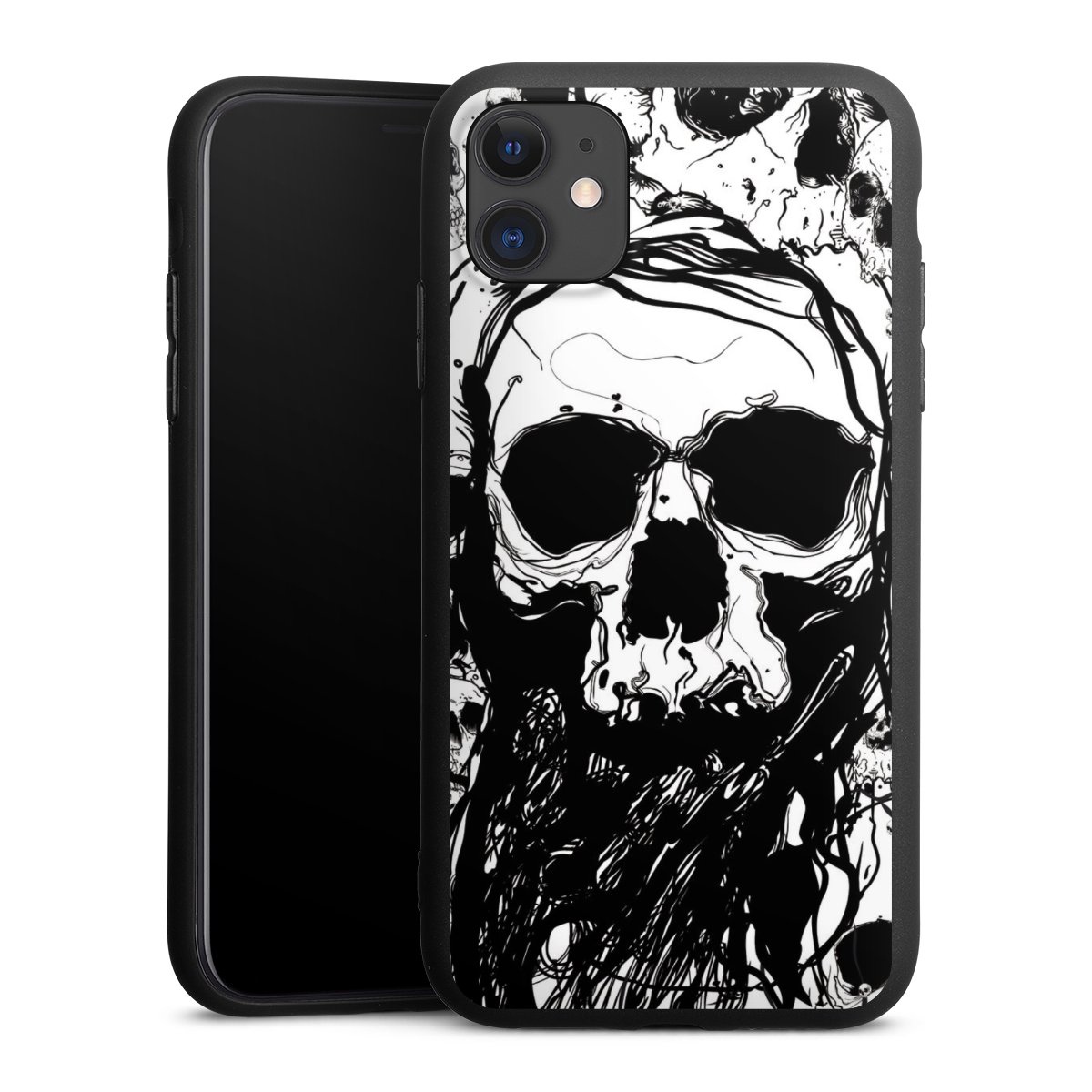 iPhone 11 Handy Premium Silikon Hülle Handyhülle schwarz Case Totenkopf Halloween Silikon Premium Case