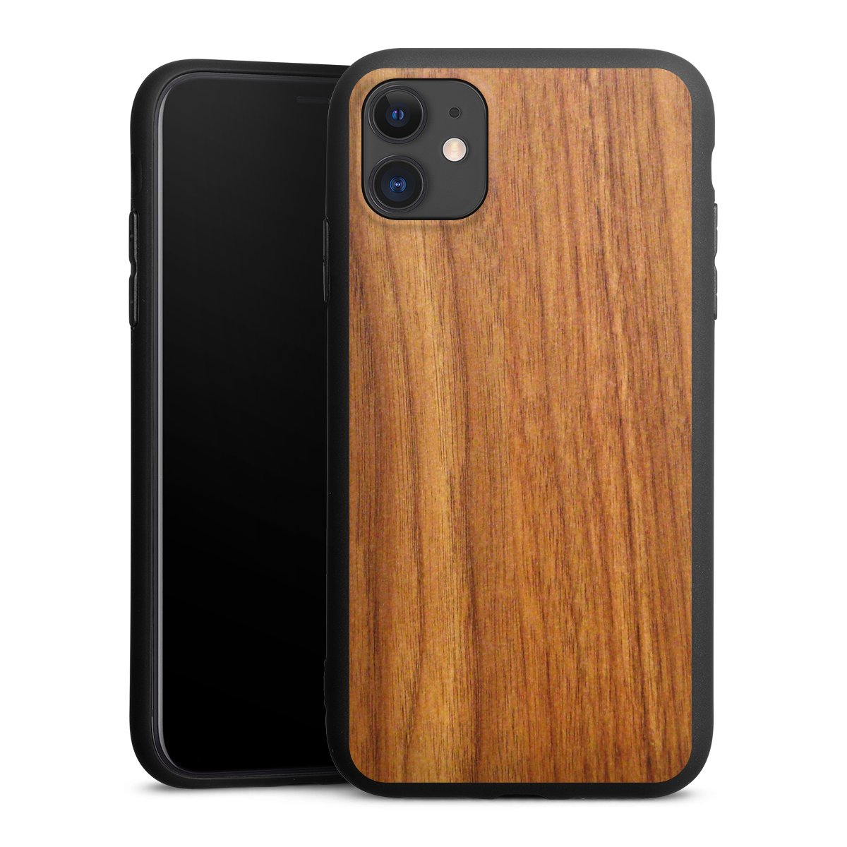 iPhone 11 Handy Premium Silikon Hülle Handyhülle schwarz Case Wood Larch Wooden Look Silikon Premium Case