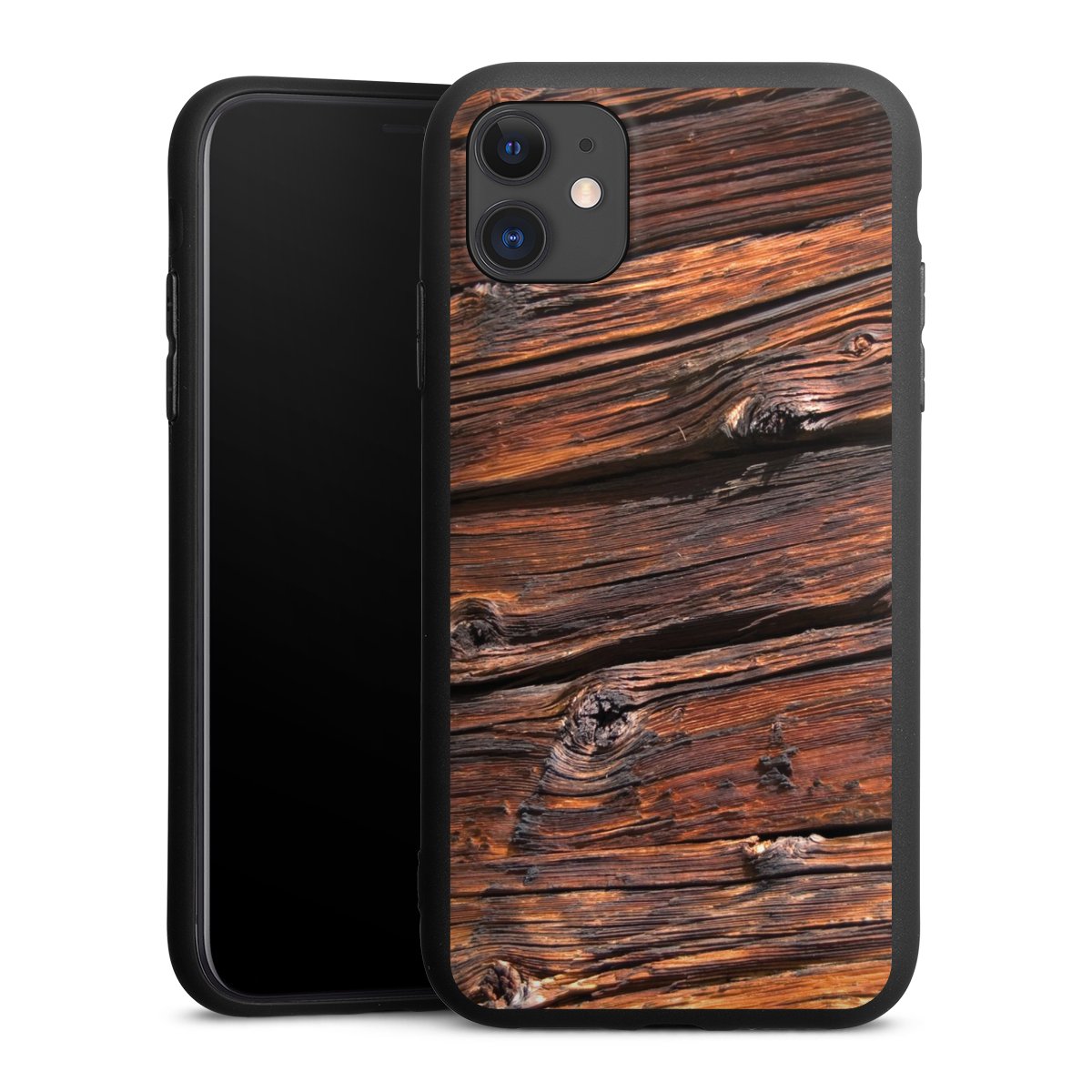 iPhone 11 Handy Premium Silikon Hülle Handyhülle schwarz Case Beams Wooden Look Wood Silikon Premium Case