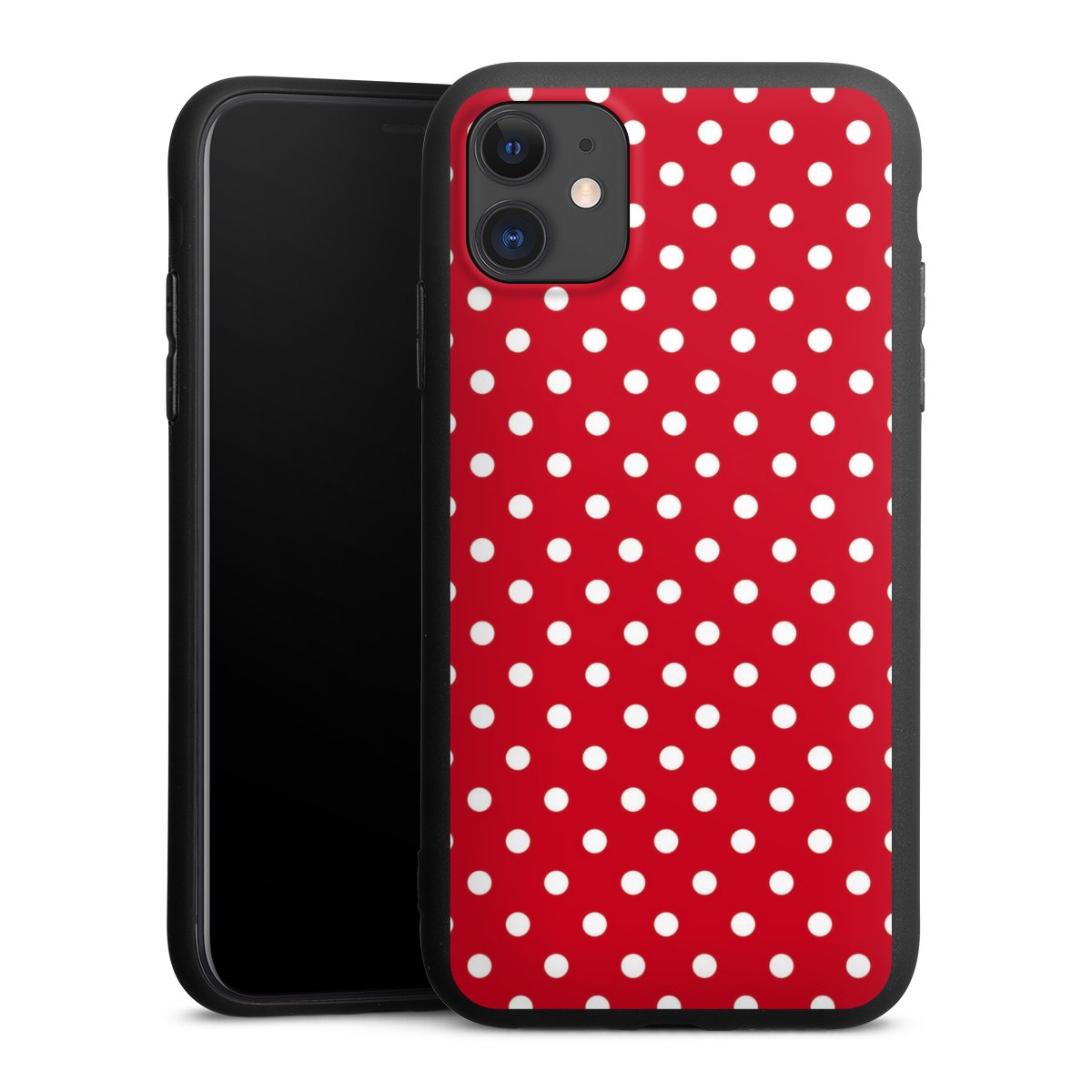 iPhone 11 Handy Premium Silikon Hülle Handyhülle schwarz Case Points Polka Dots Retro Silikon Premium Case