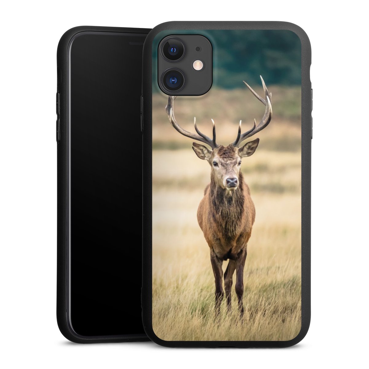 iPhone 11 Handy Premium Silikon Hülle Handyhülle schwarz Case Deer Meadow Forrest Silikon Premium Case