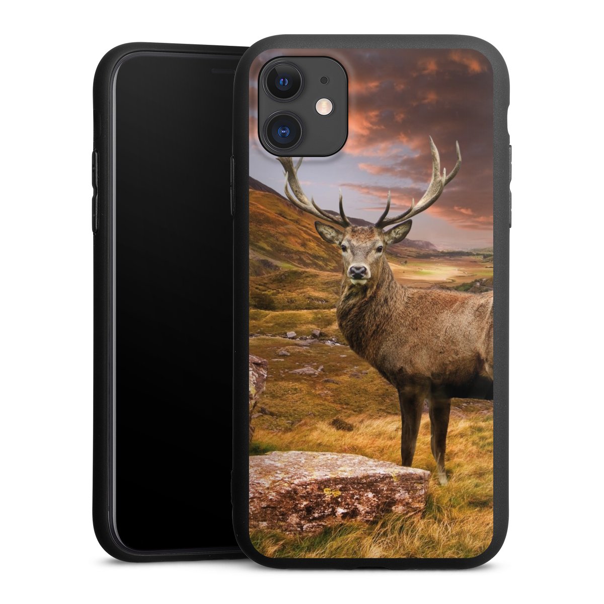 iPhone 11 Handy Premium Silikon Hülle Handyhülle schwarz Case Meadow Mountain Deer Silikon Premium Case