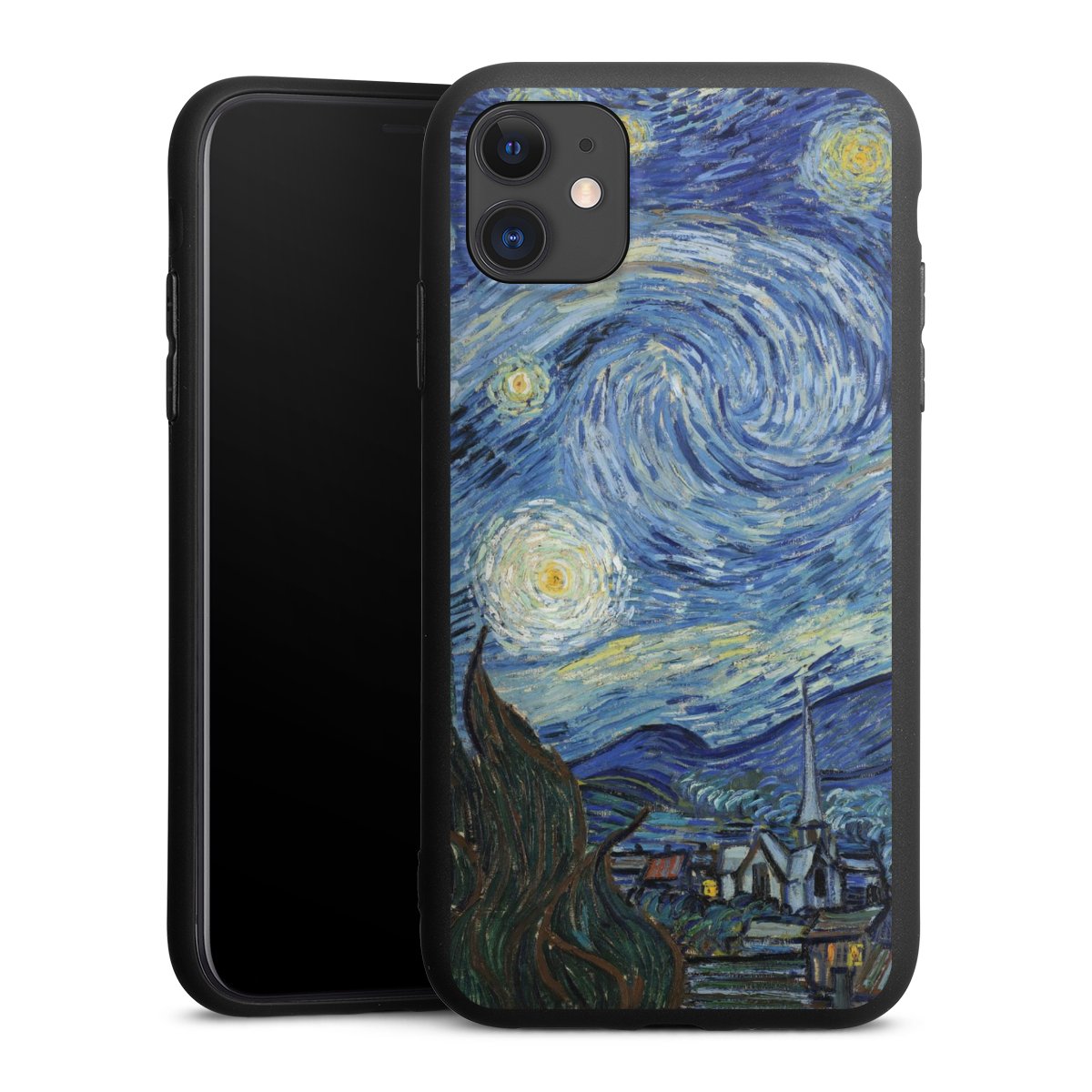 iPhone 11 Handy Premium Silikon Hülle Handyhülle schwarz Case The Starry Night Kunst Vincent Van Gogh Silikon Premium Case