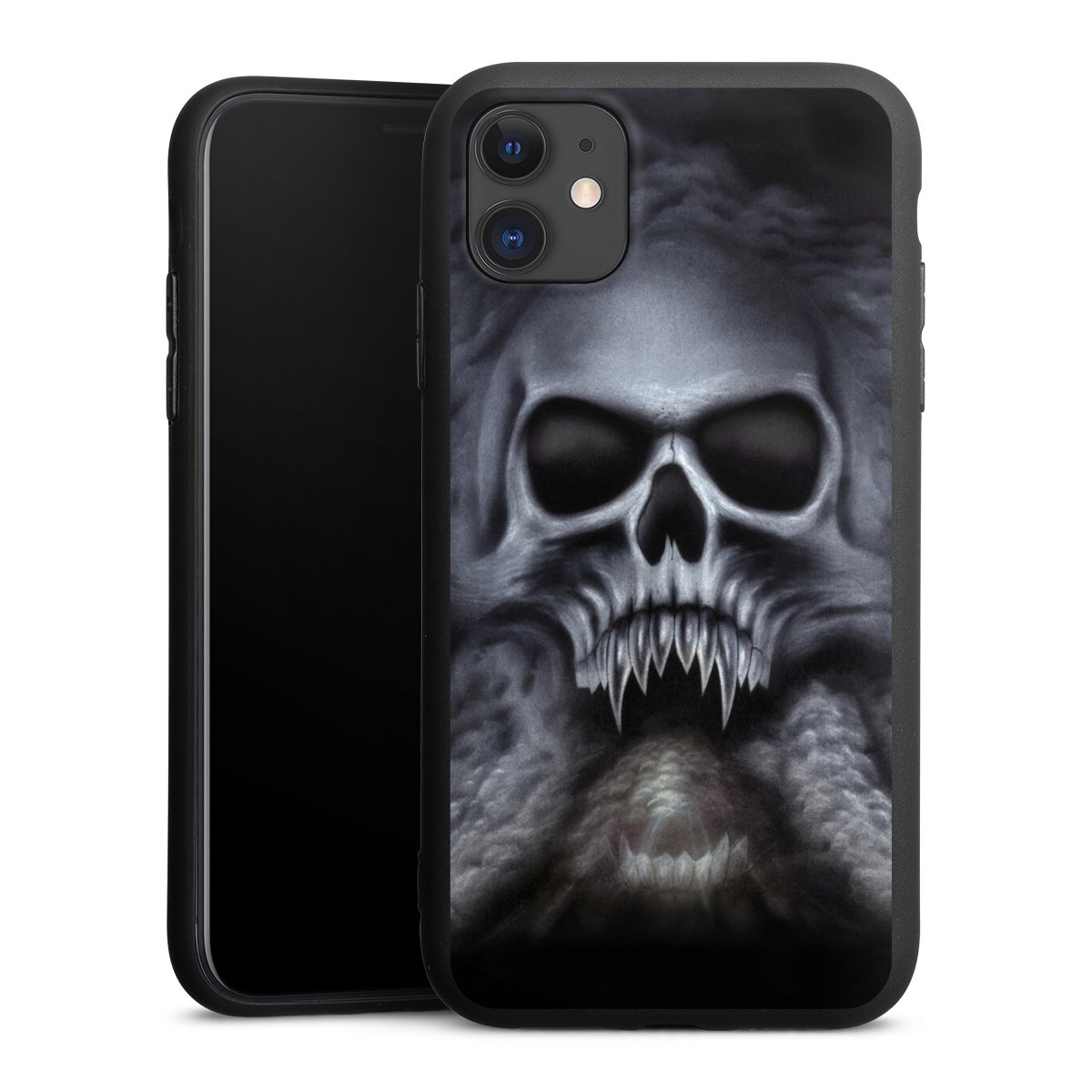 iPhone 11 Handy Premium Silikon Hülle Handyhülle schwarz Case Totenkopf Skull Silikon Premium Case