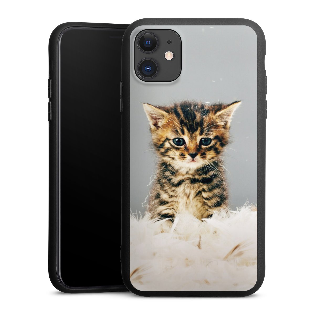 iPhone 11 Handy Premium Silikon Hülle Handyhülle schwarz Case Cat Feather Pet Silikon Premium Case