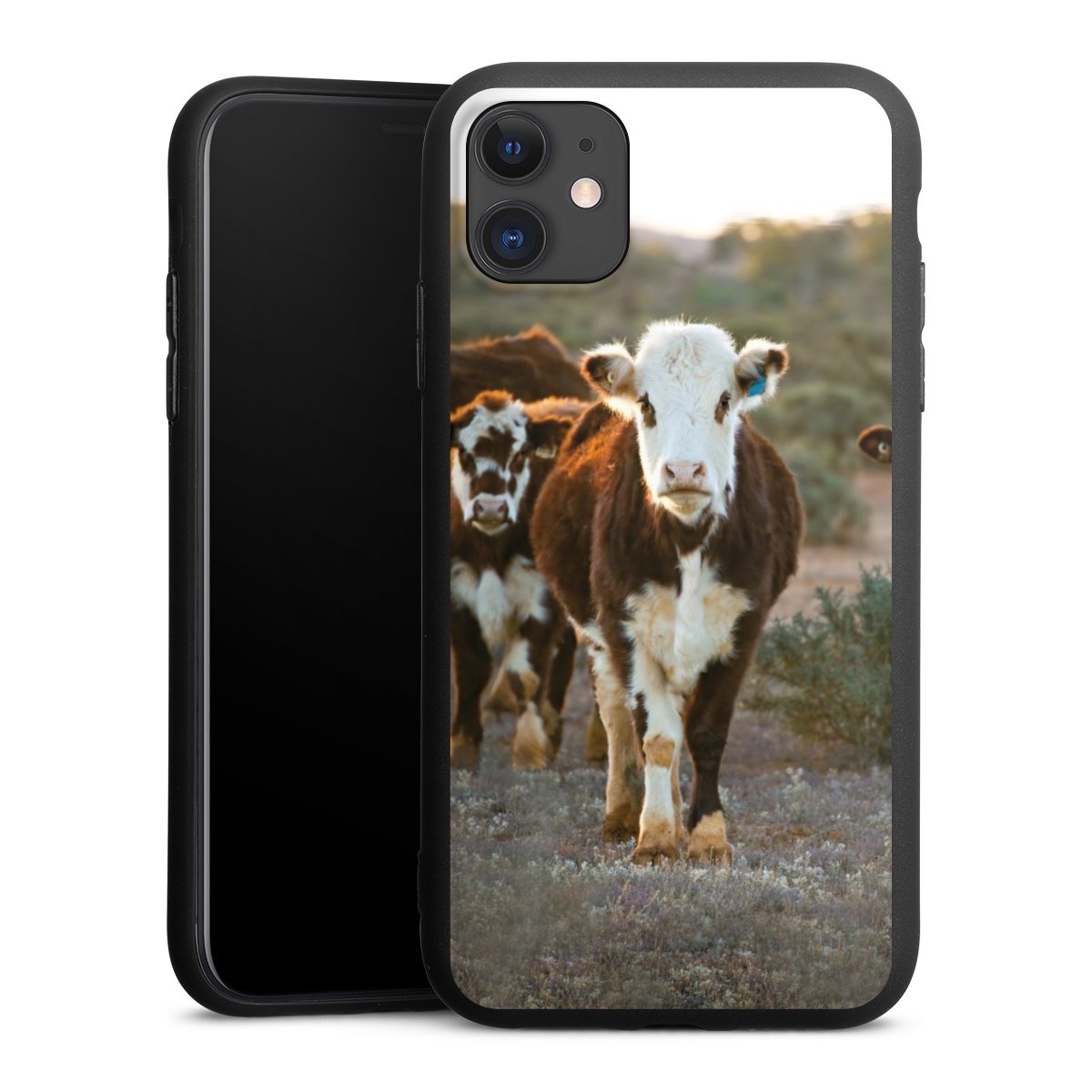 iPhone 11 Handy Premium Silikon Hülle Handyhülle schwarz Case Cow Farmer Calf Silikon Premium Case