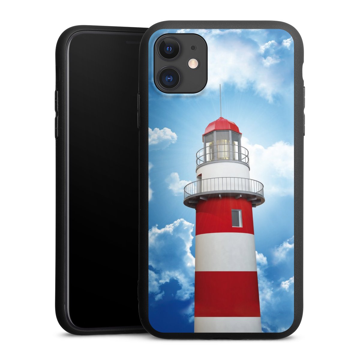 iPhone 11 Handy Premium Silikon Hülle Handyhülle schwarz Case Lighthouse Sky Cloud Silikon Premium Case