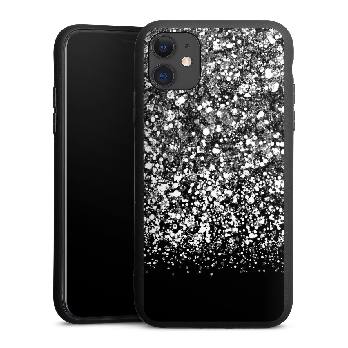 iPhone 11 Handy Premium Silikon Hülle Handyhülle schwarz Case Glitzer Snowflake Muster Silikon Premium Case