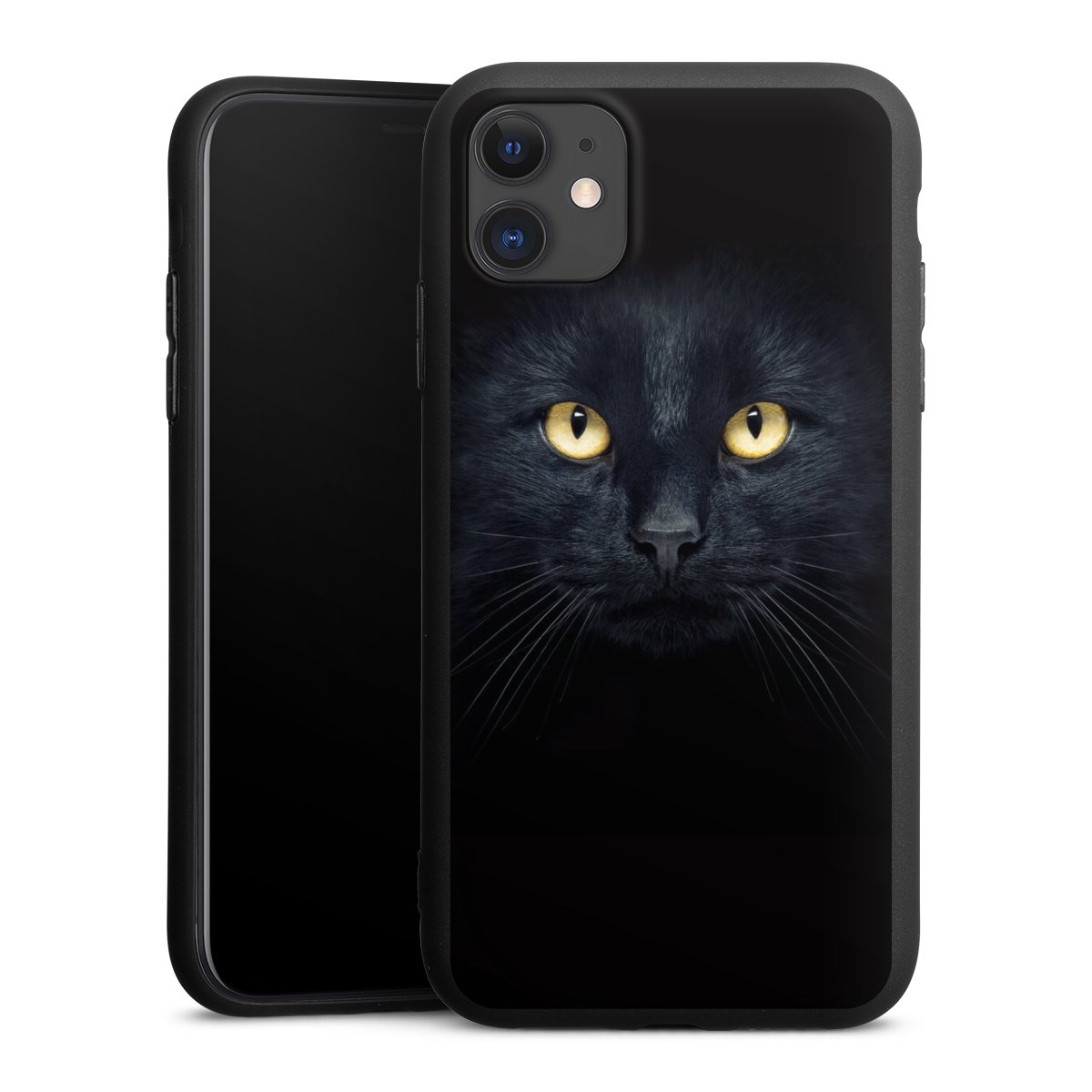 iPhone 11 Handy Premium Silikon Hülle Handyhülle schwarz Case Eye Cat Black Silikon Premium Case