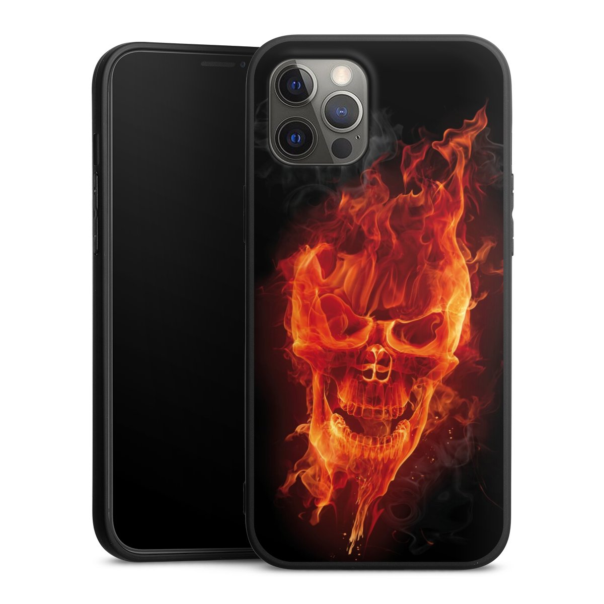 iPhone 12 Pro Max Handy Premium Silikon Hülle Handyhülle schwarz Case Totenkopf Skull Fire Silikon Premium Case