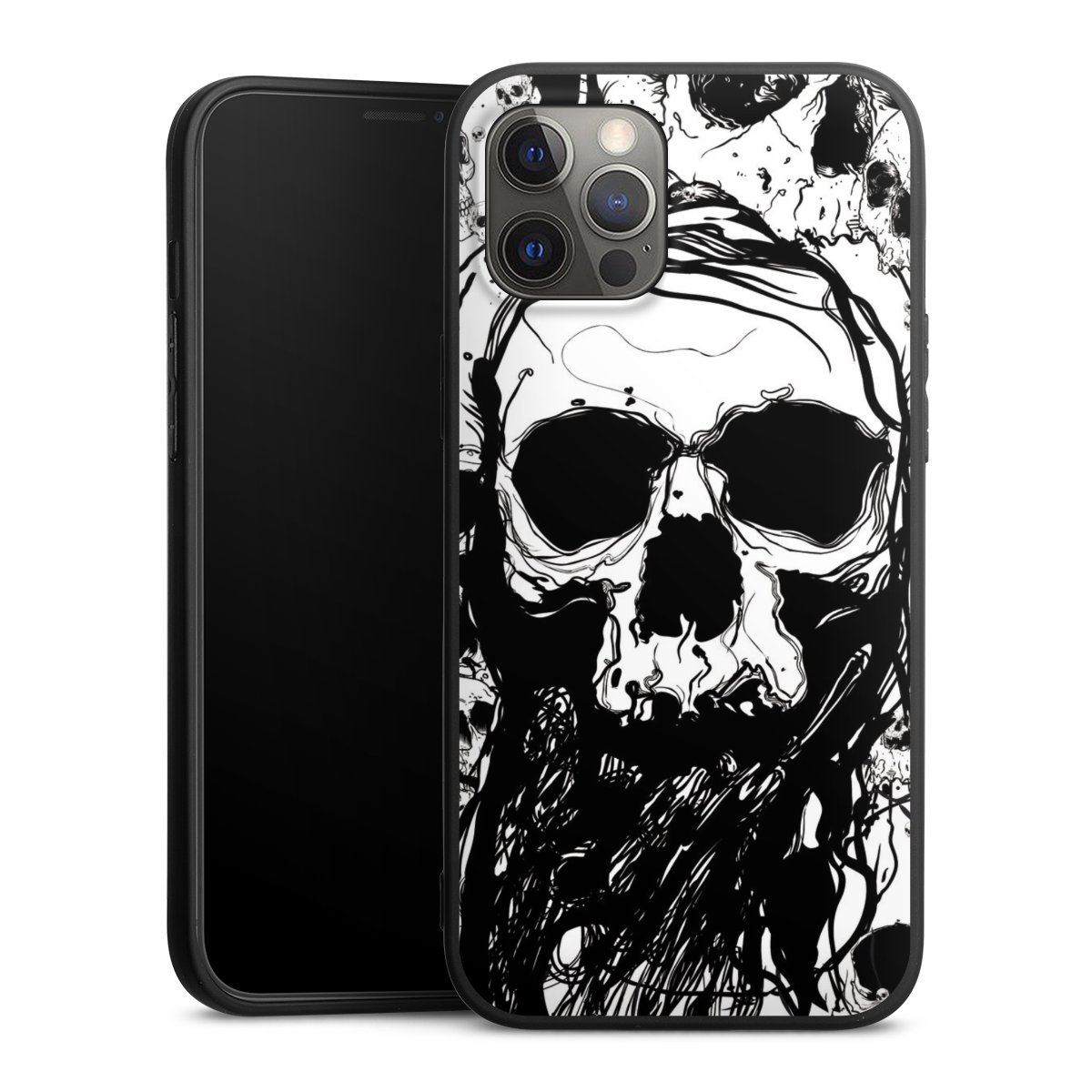 iPhone 12 Pro Max Handy Premium Silikon Hülle Handyhülle schwarz Case Totenkopf Halloween Silikon Premium Case