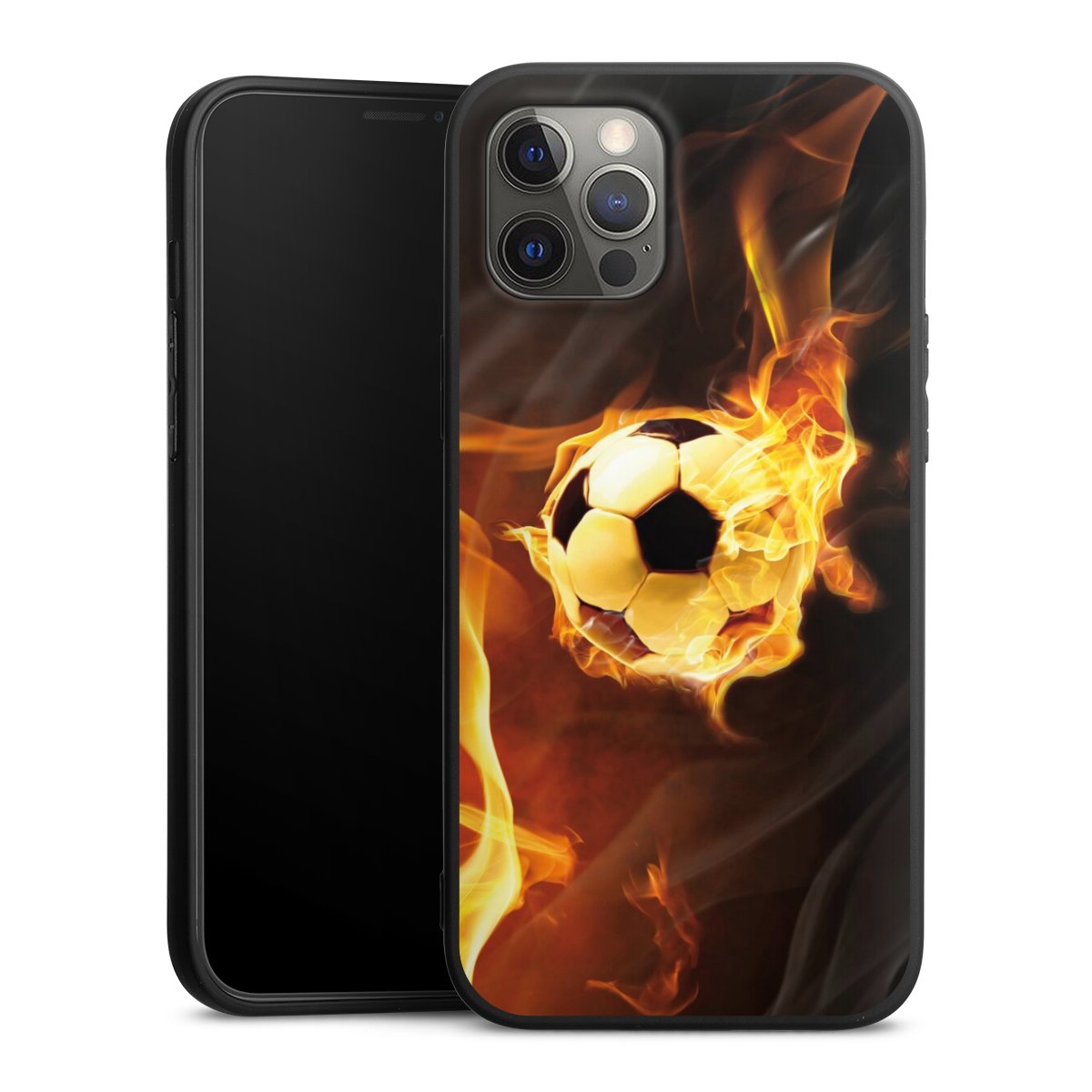 iPhone 12 Pro Max Handy Premium Silikon Hülle Handyhülle schwarz Case Ball Fire Soccer Silikon Premium Case