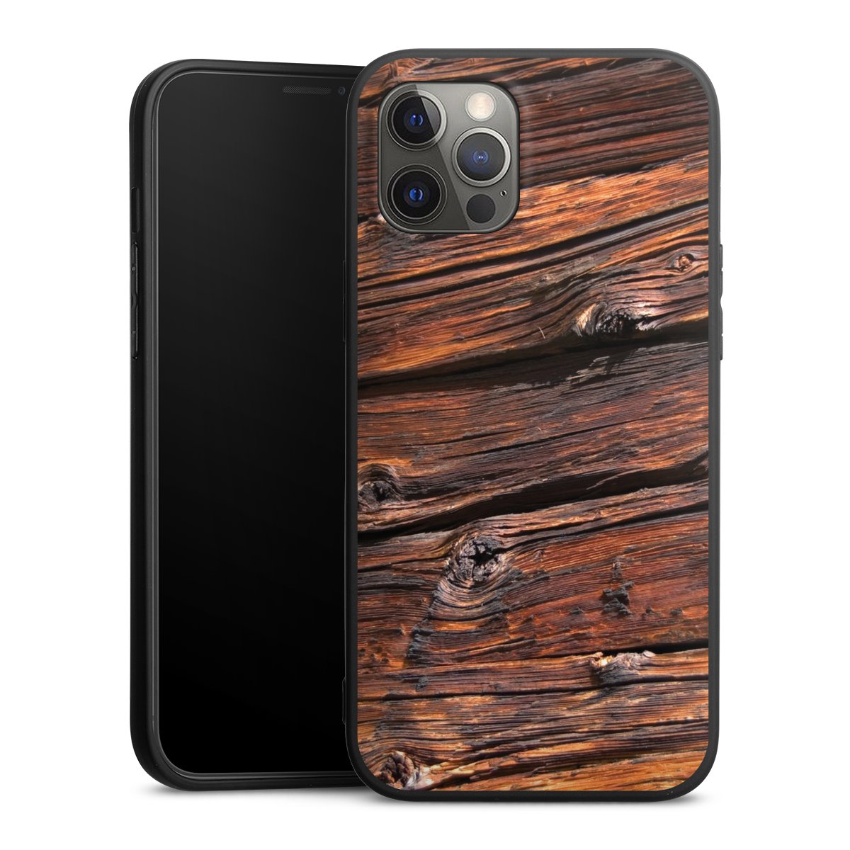 iPhone 12 Pro Max Handy Premium Silikon Hülle Handyhülle schwarz Case Beams Wooden Look Wood Silikon Premium Case