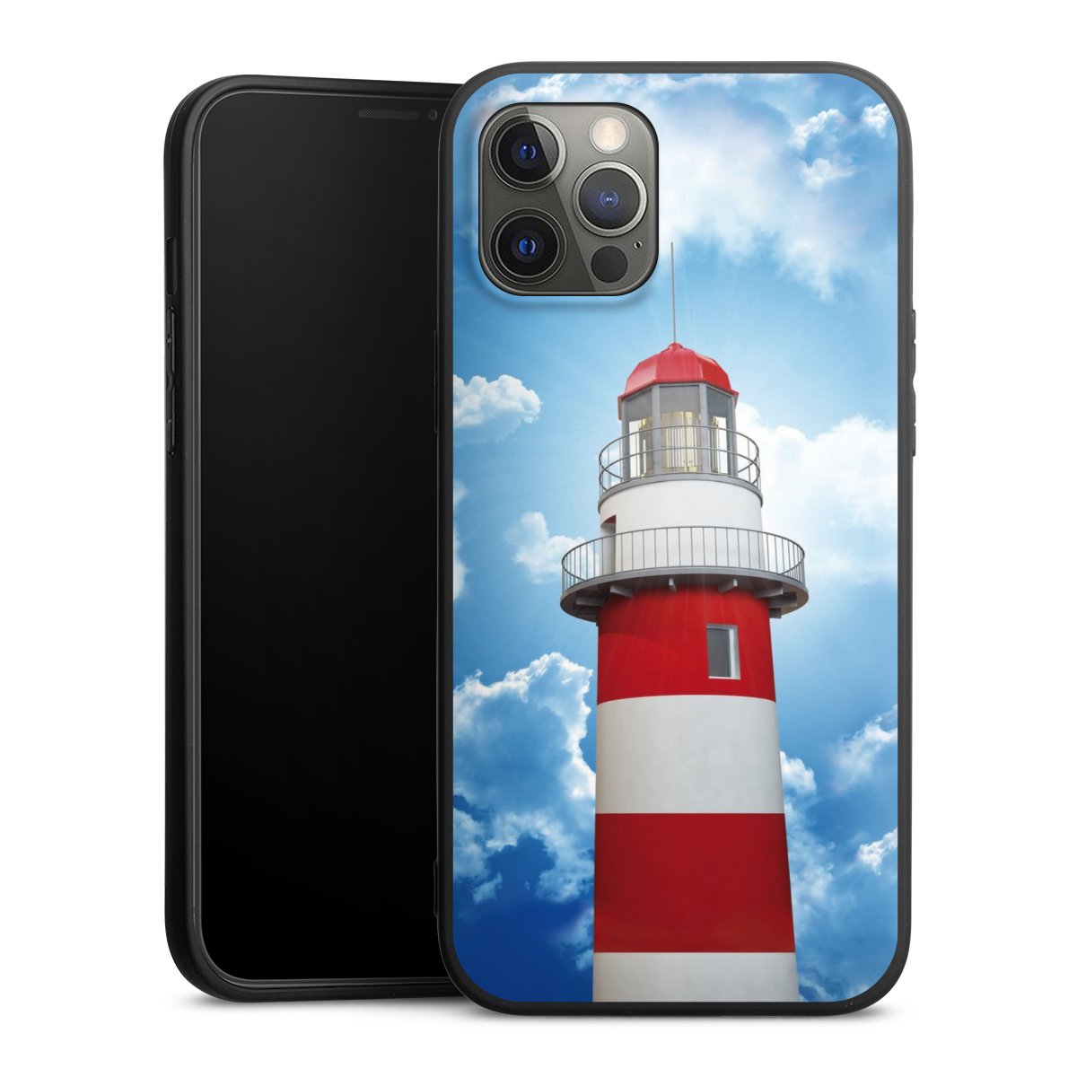 iPhone 12 Pro Max Handy Premium Silikon Hülle Handyhülle schwarz Case Lighthouse Sky Cloud Silikon Premium Case