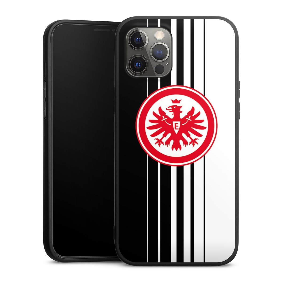 iPhone 12 Pro Max Handy Premium Silikon Hülle Handyhülle schwarz Case Stripes Eintracht Frankfurt Official Licensed Product Silikon Premium Case