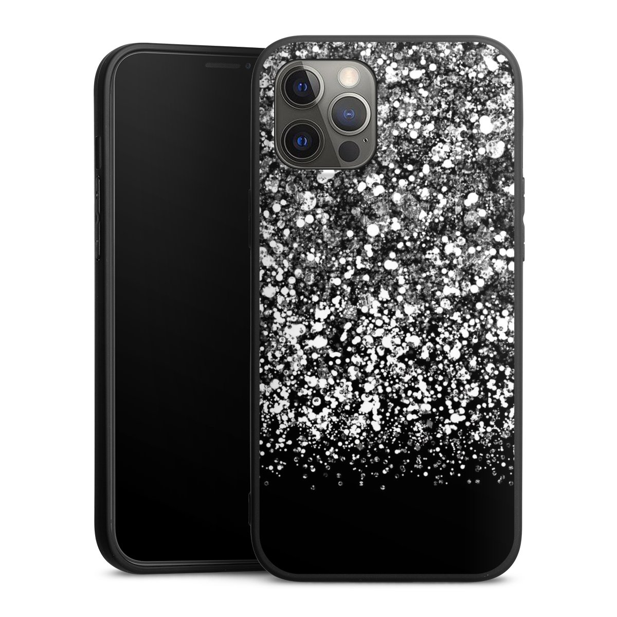 iPhone 12 Pro Max Handy Premium Silikon Hülle Handyhülle schwarz Case Glitzer Snowflake Muster Silikon Premium Case