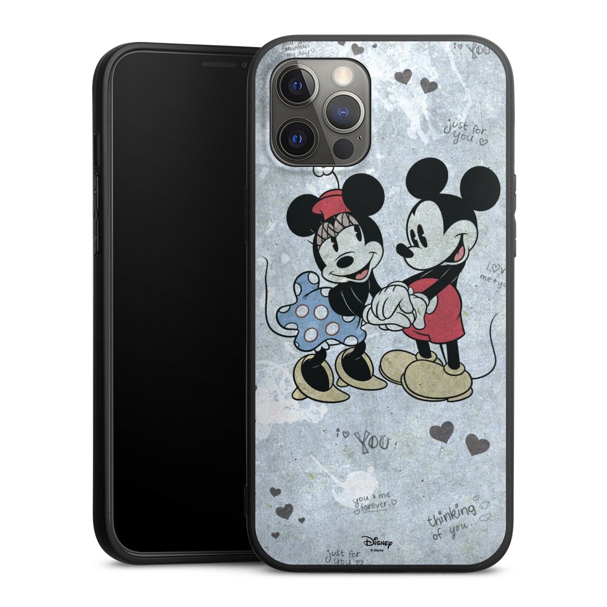 iPhone 12 Pro Max Handy Premium Silikon Hülle Handyhülle schwarz Case Mickey & Minnie Mouse Vintage Disney Silikon Premium Case