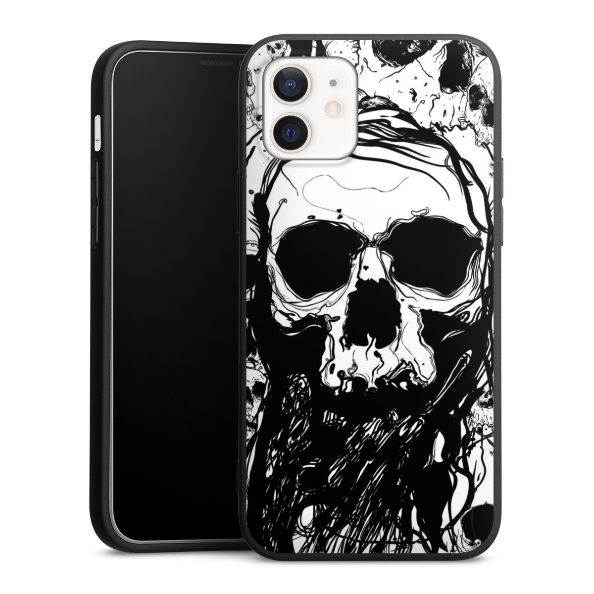 iPhone 12 Handy Premium Silikon Hülle Handyhülle schwarz Case Totenkopf Halloween Silikon Premium Case