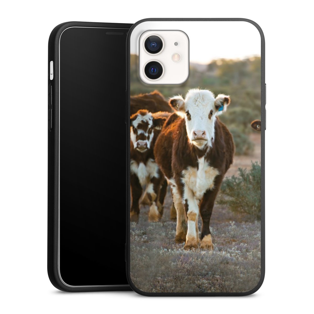 iPhone 12 Handy Premium Silikon Hülle Handyhülle schwarz Case Cow Farmer Calf Silikon Premium Case