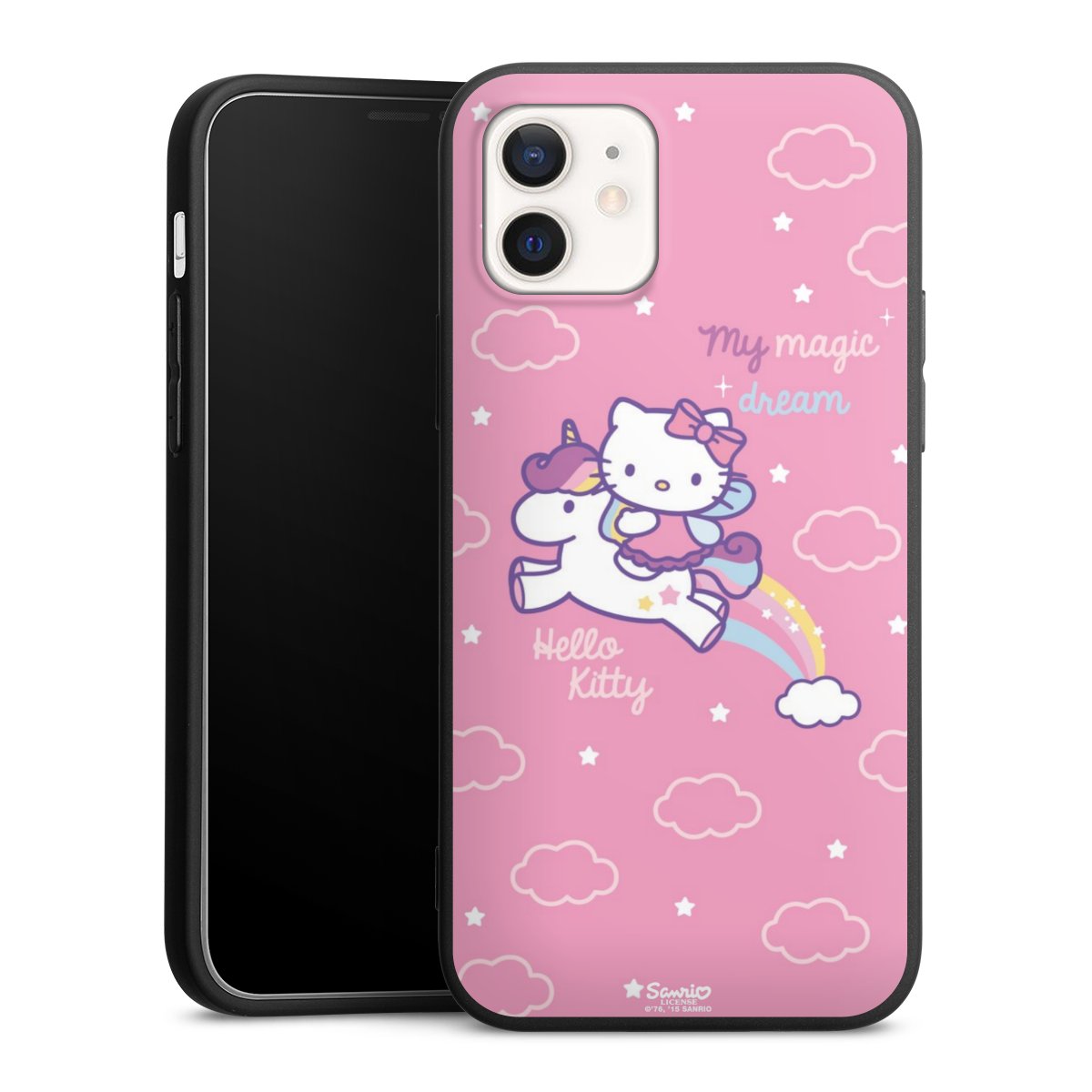 iPhone 12 Handy Premium Silikon Hülle Handyhülle schwarz Case Einhorn Official Licensed Product Hello Kitty Silikon Premium Case