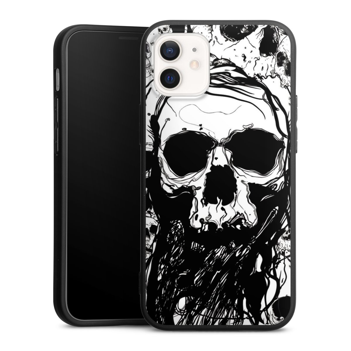 iPhone 12 mini Handy Premium Silikon Hülle Handyhülle schwarz Case Totenkopf Halloween Silikon Premium Case