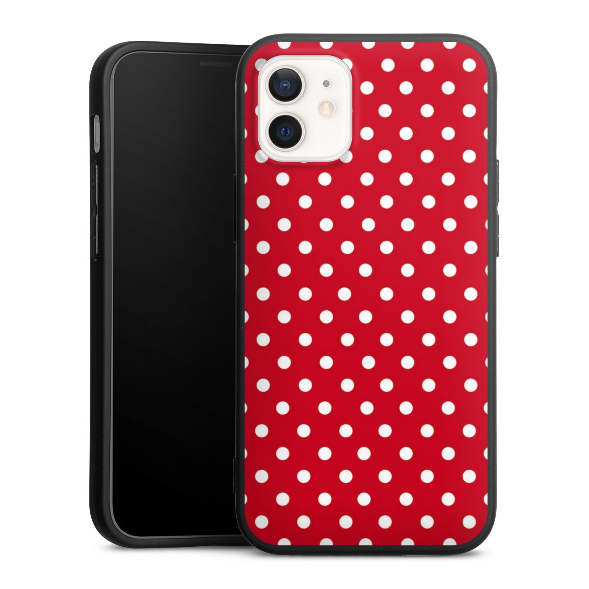 iPhone 12 mini Handy Premium Silikon Hülle Handyhülle schwarz Case Points Polka Dots Retro Silikon Premium Case