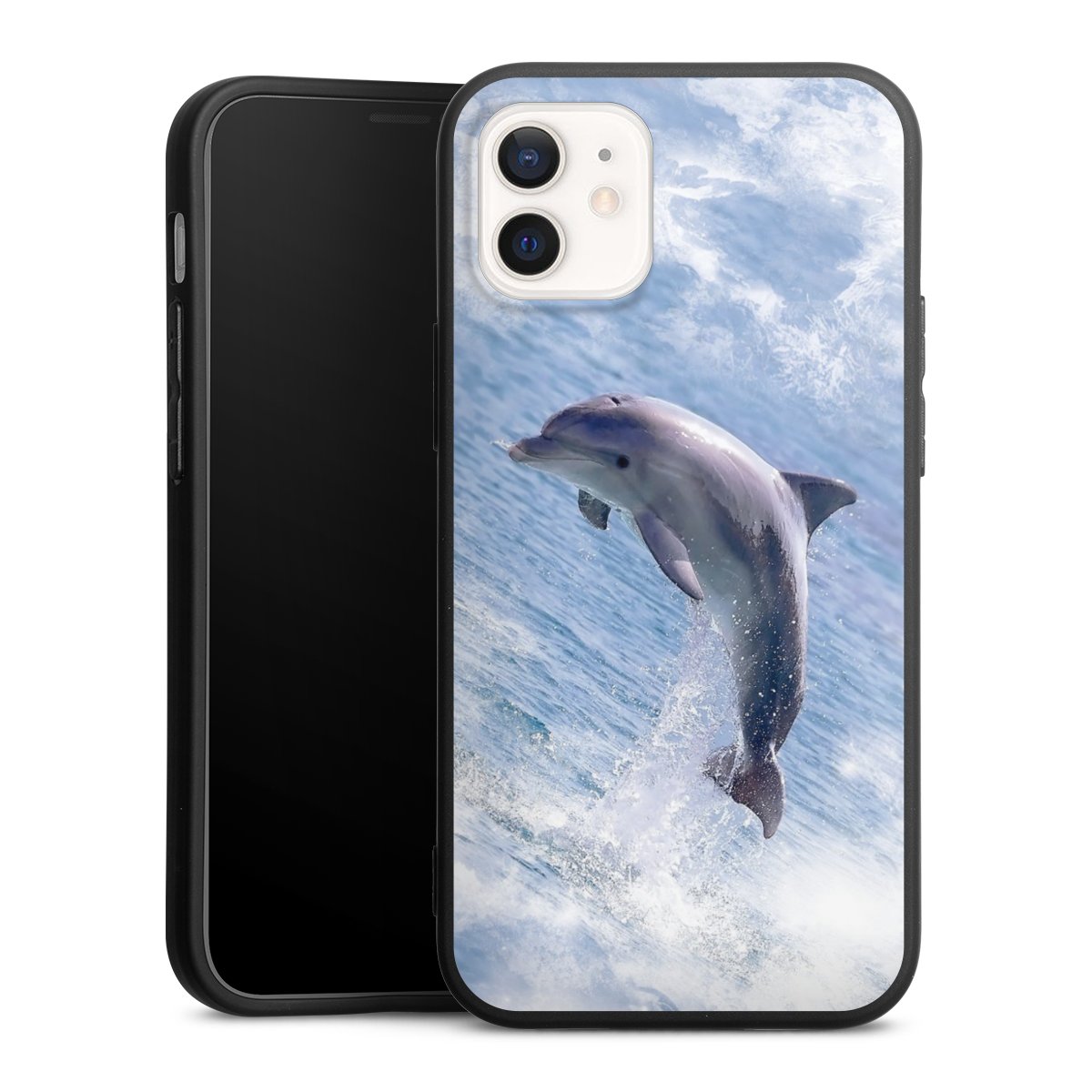 iPhone 12 mini Handy Premium Silikon Hülle Handyhülle schwarz Case Dolphin Ocean Wale Silikon Premium Case