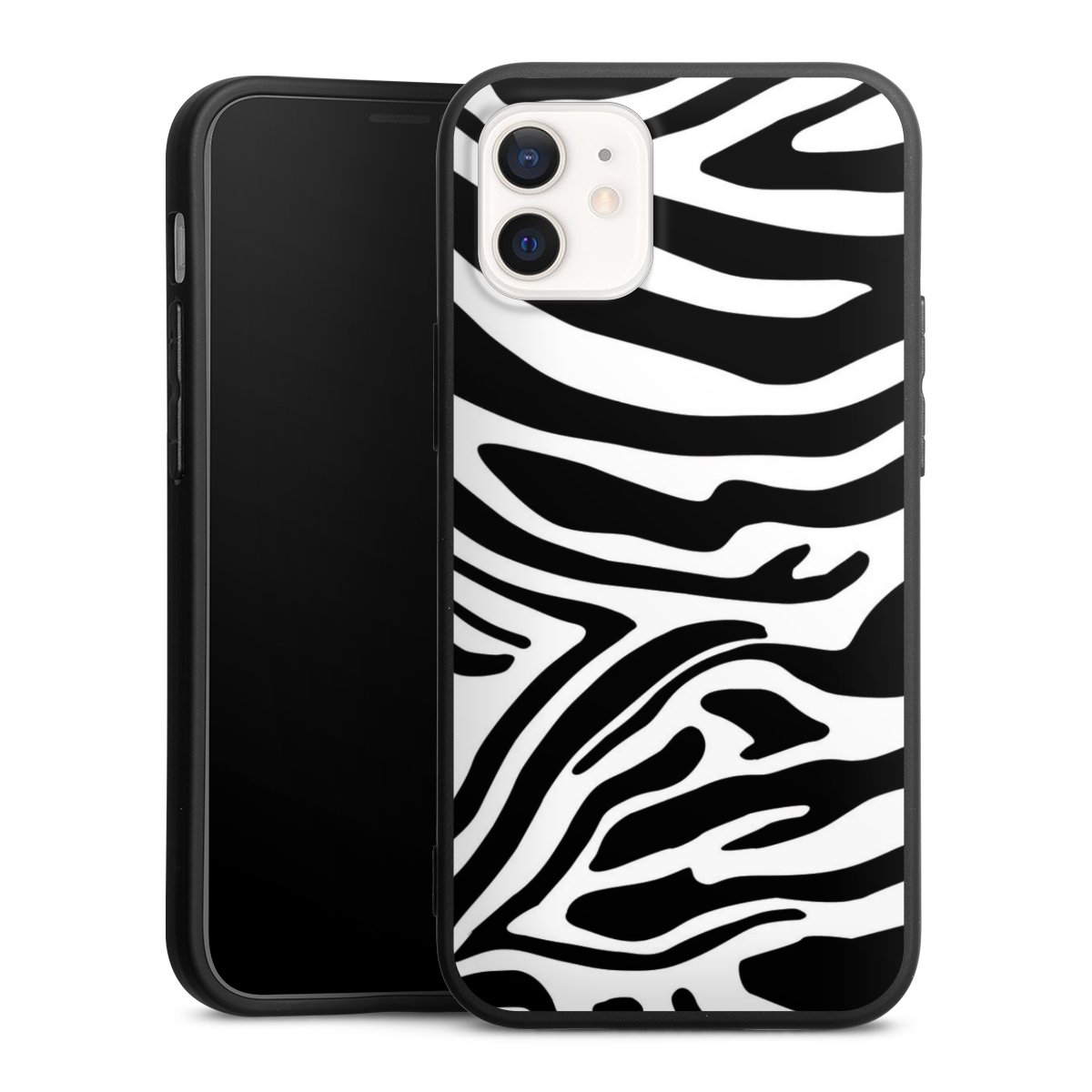 iPhone 12 mini Handy Premium Silikon Hülle Handyhülle schwarz Case Zebra Animal Look Animal Print Silikon Premium Case