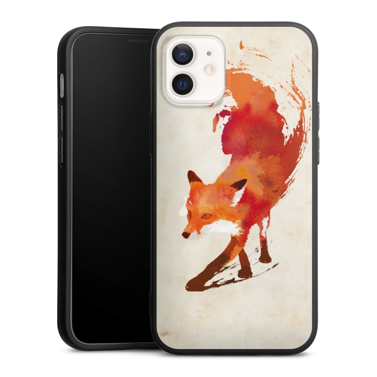 iPhone 12 mini Handy Premium Silikon Hülle Handyhülle schwarz Case Fox Graphic Silikon Premium Case